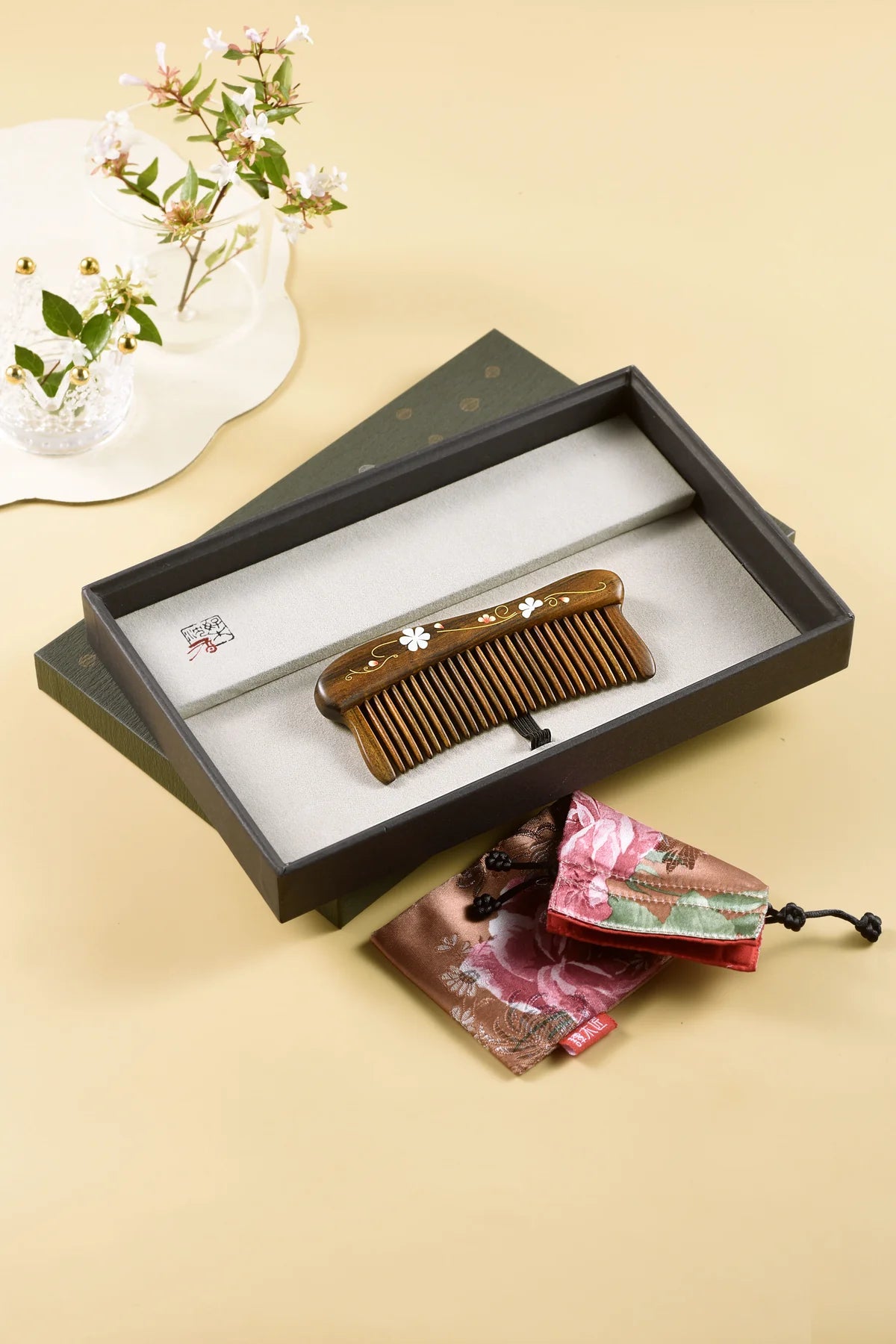 HAIR COMB TEETH INLAY FLOWER BLOSSOM